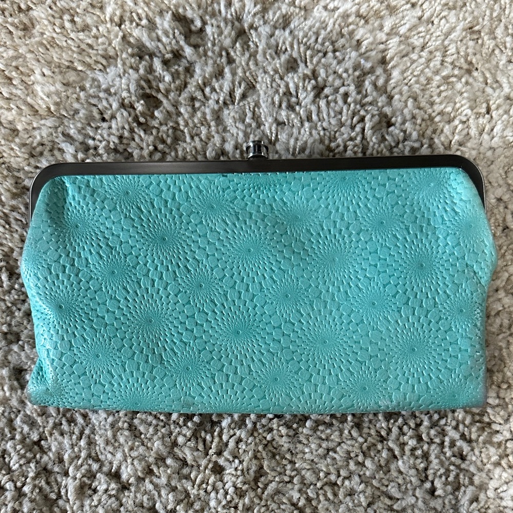 Hobo Turquoise Floral Embossed Clutch Wallet